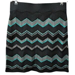 Krimson Klover By Sweater Girl 100% Merino Wool Multicolor Chevron Skirt Size XS
